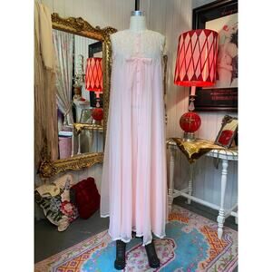 vintage 1960s pink nylon chiffon pajama jumpsuit s/m gossard loungwear pants